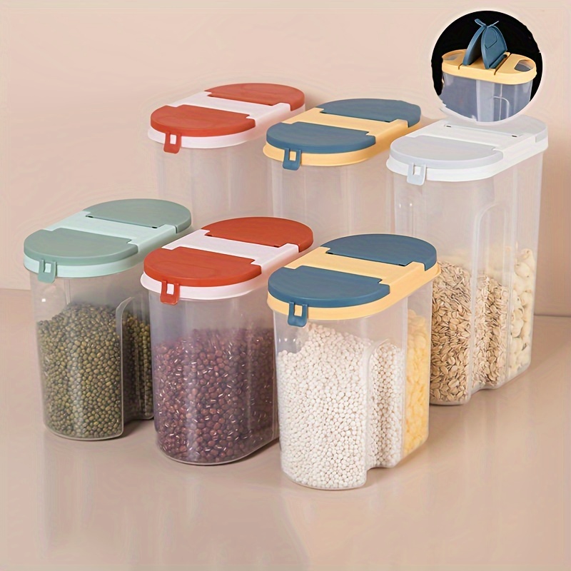 Dispensador de arroz de 22 libras, dispensador de alimentos giratorio de 6  rejillas, cubo de arroz con taza medidora, caja de almacenamiento de