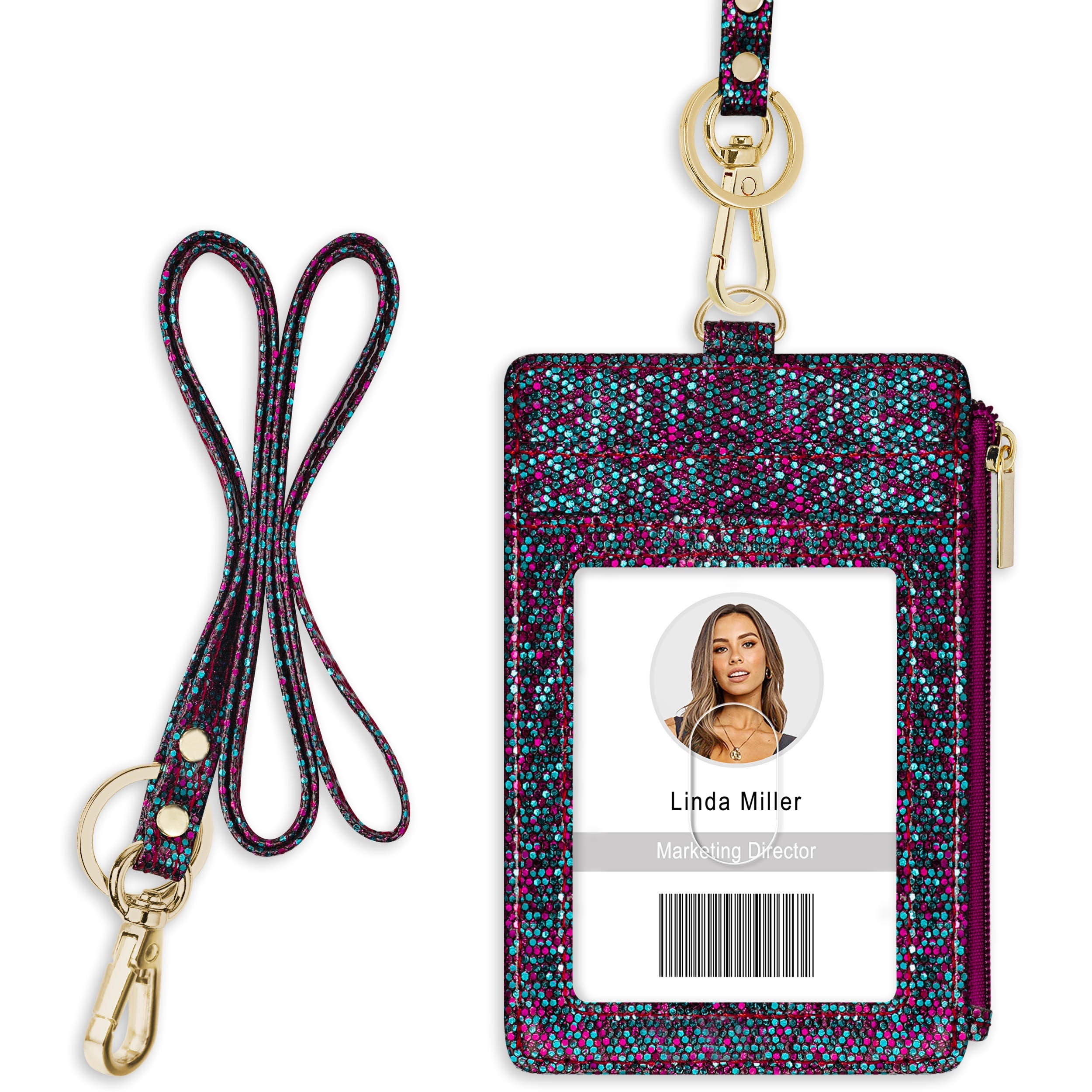 Id Badge Holder With Lanyard, Vertical Bling Shiny Id Badge Card
