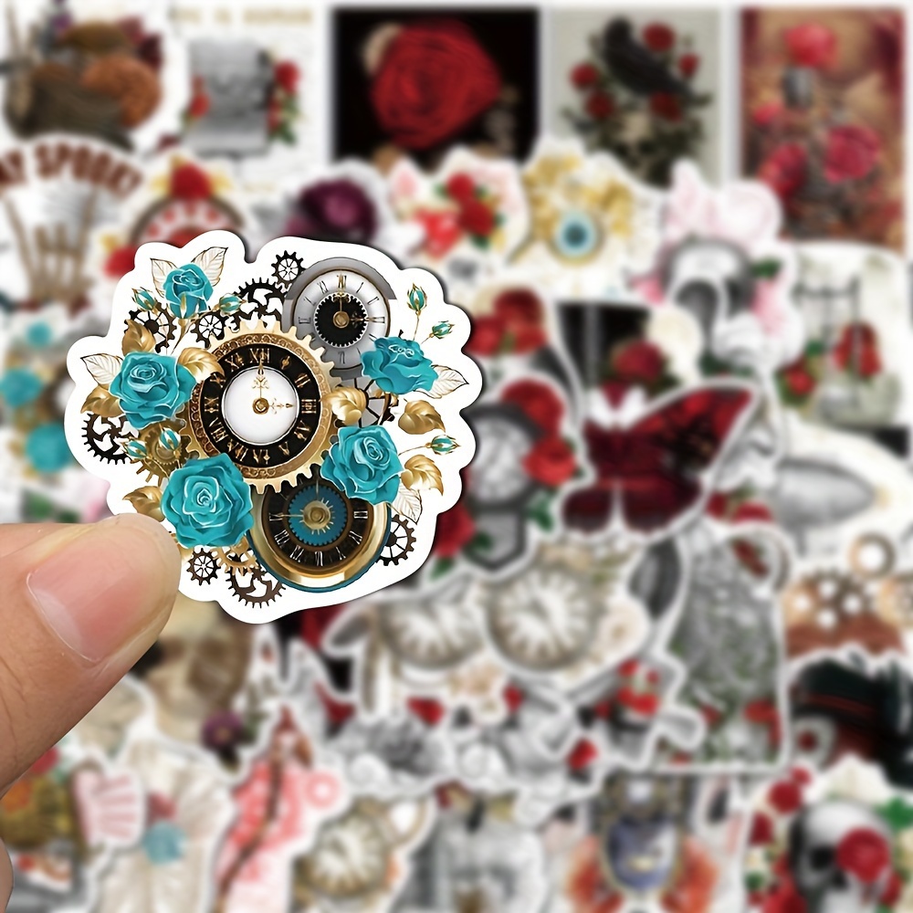 Steampunk Rose Retro Stickers Pack For Water Bottle, Skateboard