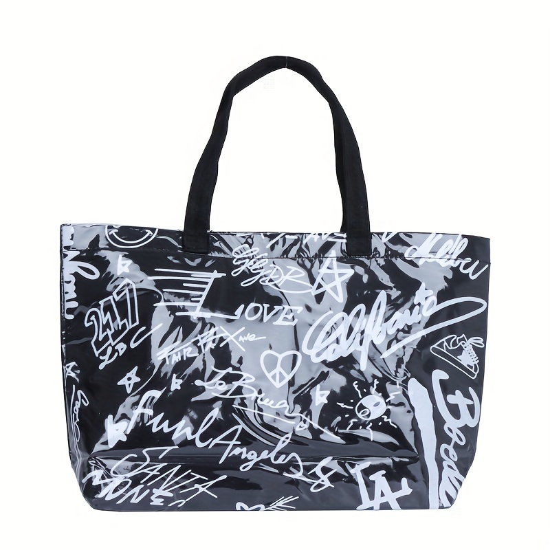 Letter Graffiti Tote for Women Men Blue Canvas Handbag Shopper Shoulder  Crossbody Bag Ladies Fashion Commuter Top-Handle Bags