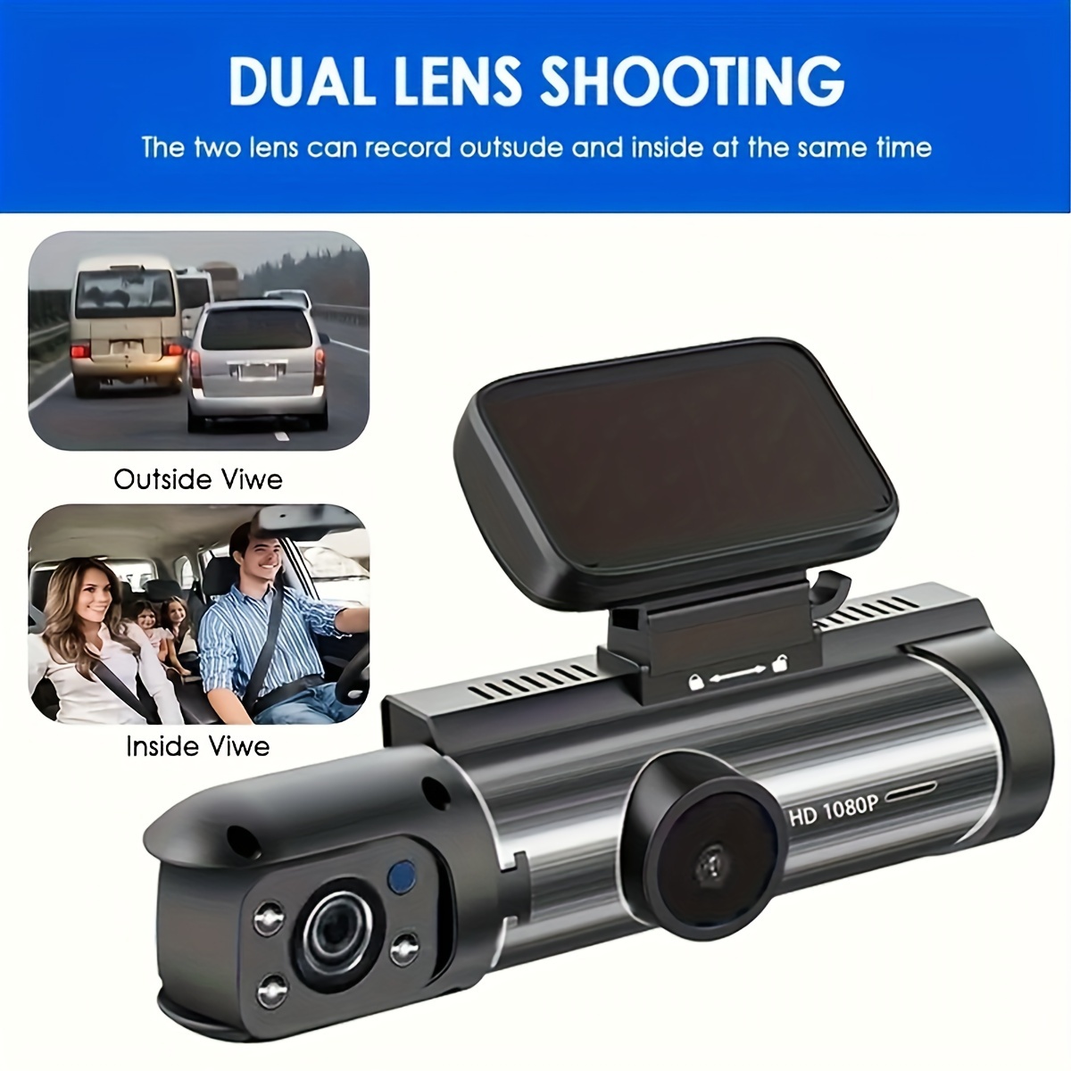 Double caméra de tableau de bord avant et intérieur caméra de tableau de  bord pour voitures Ir caméra de voiture de vision nocturne