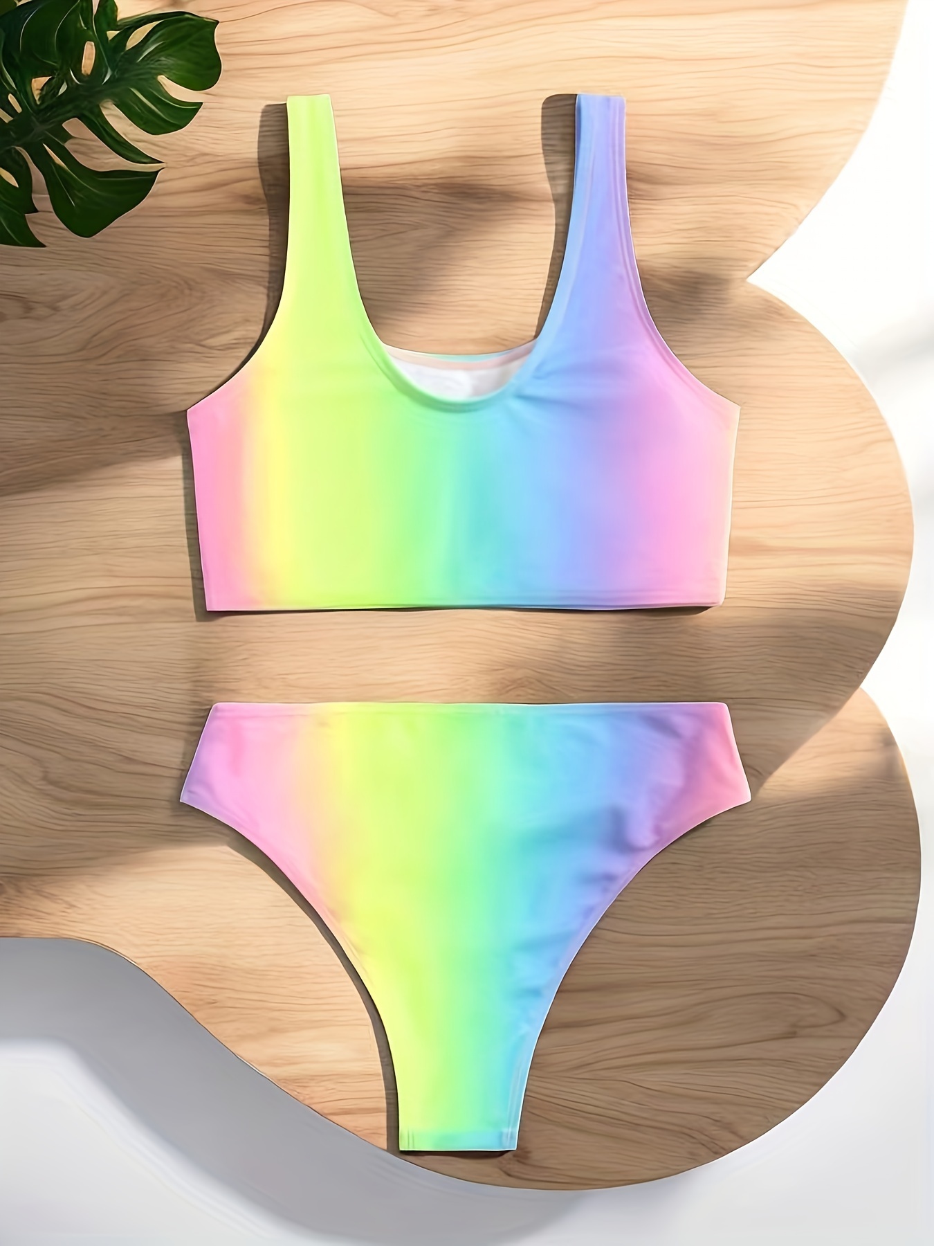 Girls Gradient Rainbow Bikini Swimwear Set Summer Beach Gift - Temu