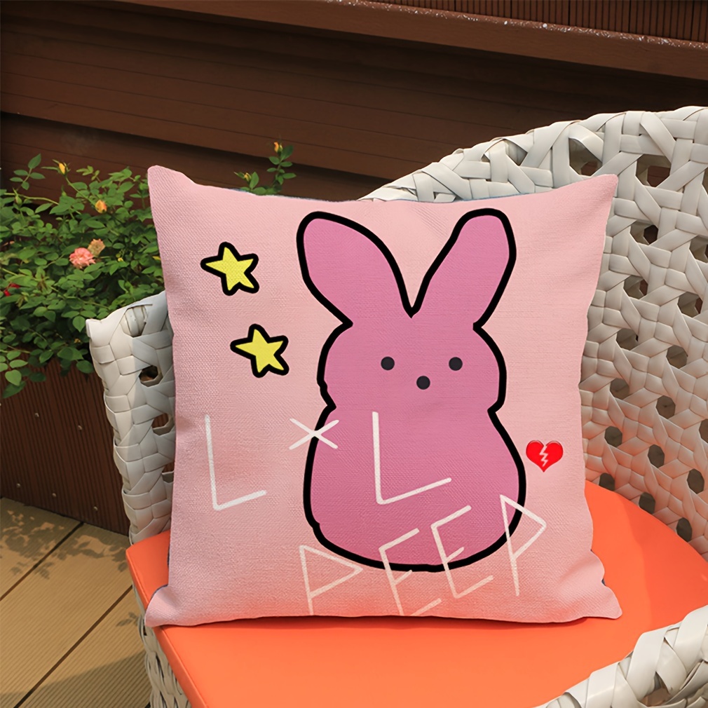 

1pc Cute Pink Rabbit Letter Throw Pillow Case, Holiday Gift, Love Cartoon Girl Birthday Gift, Home Decor, Room Decor, Office Decor, Living Room Decor, Sofa Decor (no Pillow Core)