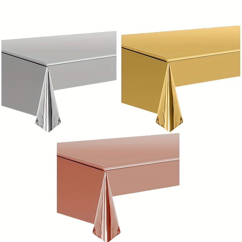 PartyWoo Mantel rectangular de papel aluminio plateado de 54 x 108  pulgadas, mantel de aluminio para mesa de 6 a 8 pies, mantel metálico,  mantel de