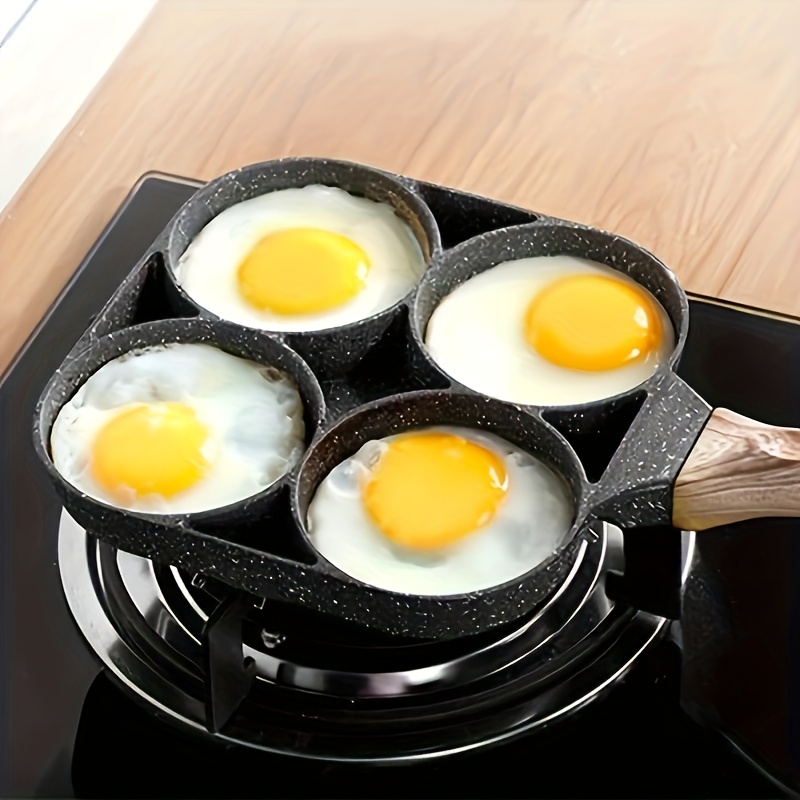 Cast Aluminum Egg Frying Pan 4-hole Egg Burger Fried Pan Kitchen Gadget  (Black) 