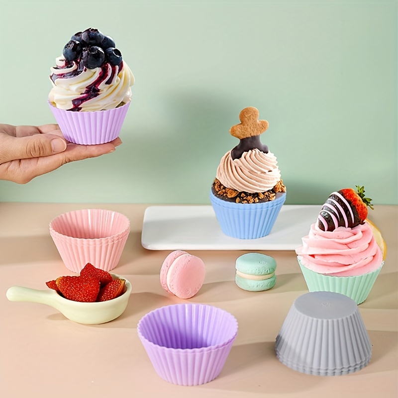 Silicone Cupcake Liner Solid Color Reusable Baking Cups for Cake Muffins 