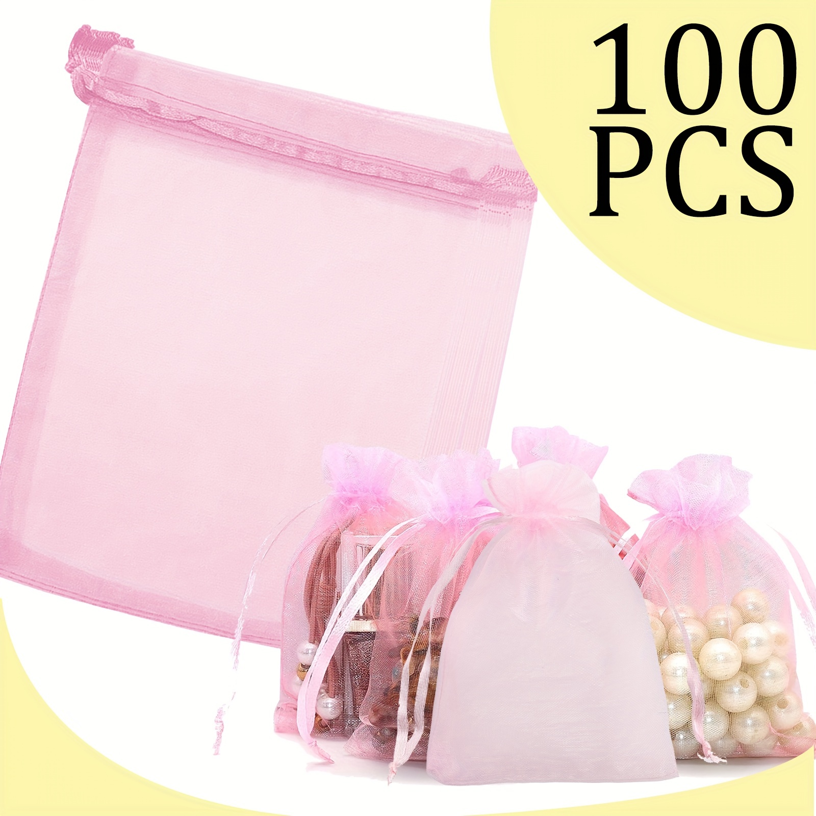 100 Pieces Thank You Bags Sheer For Small Jewelry Present with Drawstring,  4 x 6 Mesh Wedding Party Favor Bags for Sachet, Candy, Soap, Makeup Organza
