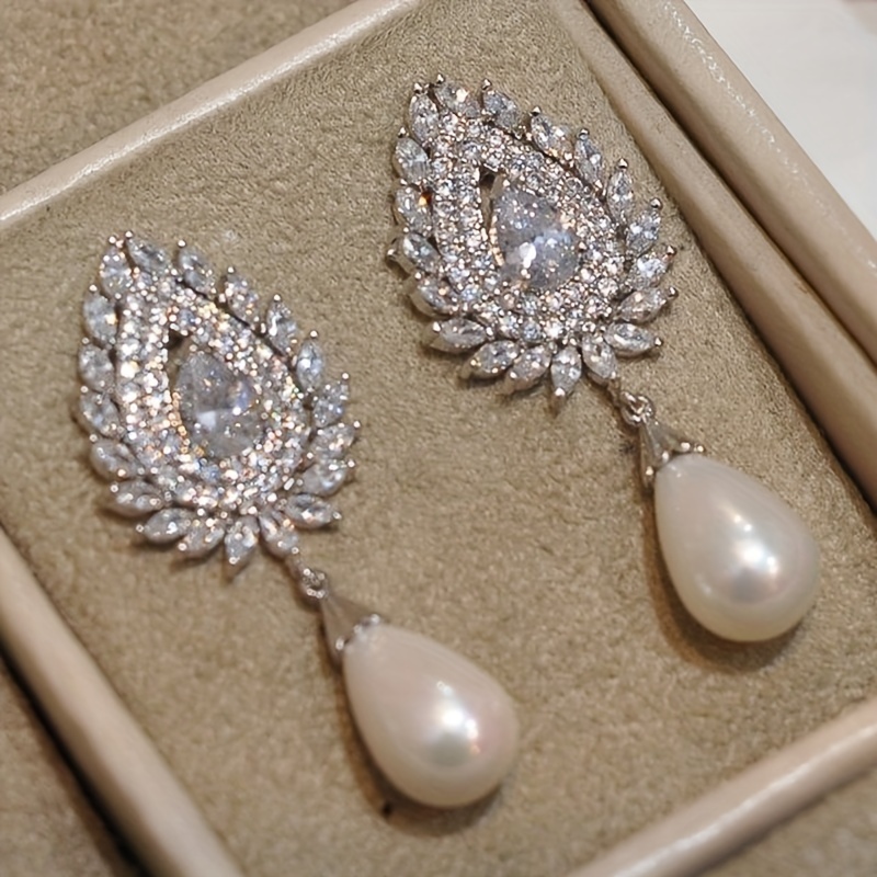 Elegant Classic Faux Pearl Drop Hook Earrings Silver Plated - Temu