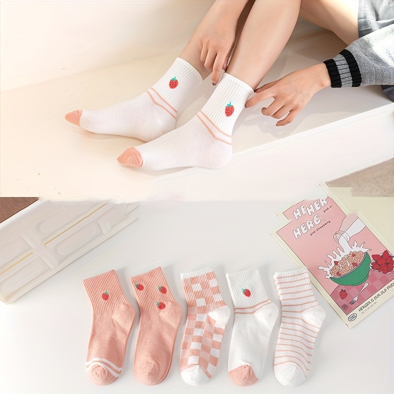 5 pares de calcetines de tubo medio de mezcla de algodón acanalado  colorblock, calcetines y medias de mujer - Temu