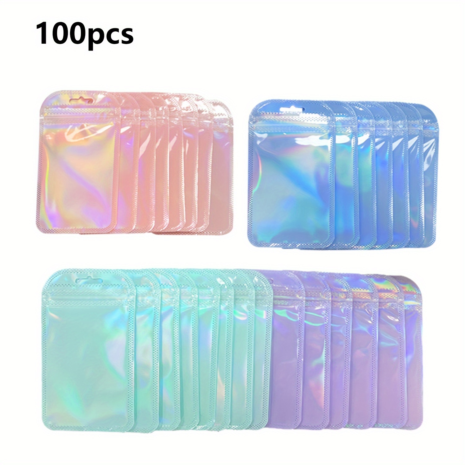 100Pcs Clear Front Glitter Holographic Zip Lock Bags Iridescent Pouches  Food Packing Packaging Pouches Mylar Bags Storage Pouches Bags Silver  3x3.9in