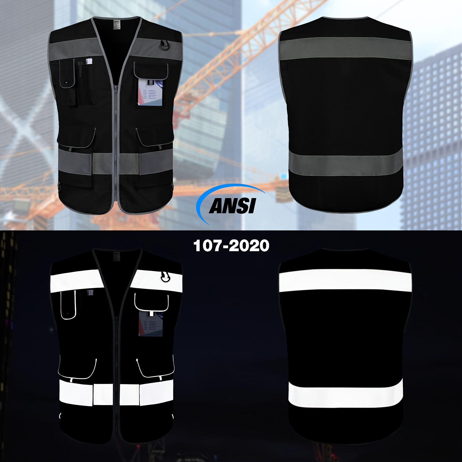 TCCFCCT - Chaleco de alta visibilidad, chaleco de seguridad reflectante  para trabajo con 9 bolsillos para hombres y mujeres, chaleco de  construcción