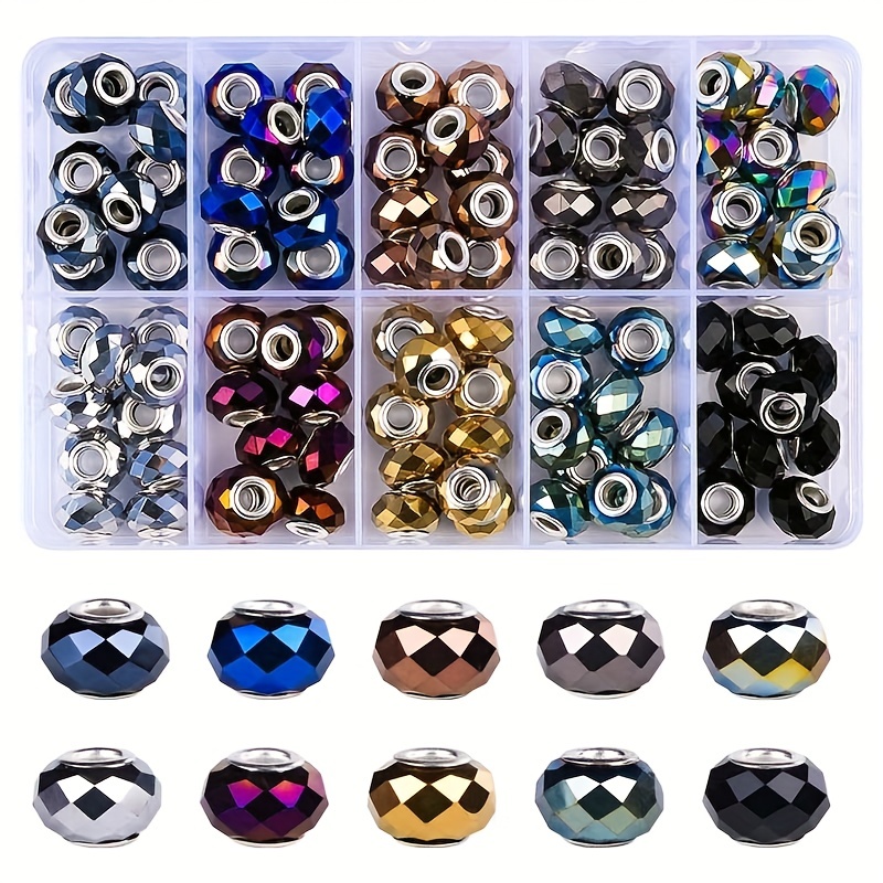 

100pcs European Craft Beads Set With Large Hole Crystal Light Spacer Beads Colorful European Beaded Diy Necklace Bracelet Jewelry Making (multi-sided Bead Electroplated Metal)