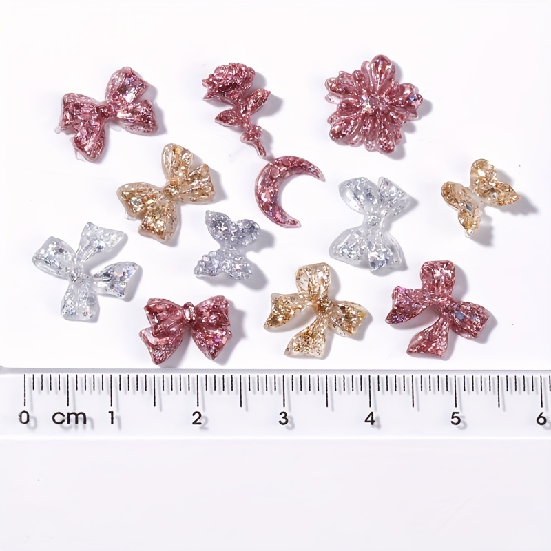 50pcs Luminous Resin Nail Art Charms 3D Florescent Rose Butterfly Bow