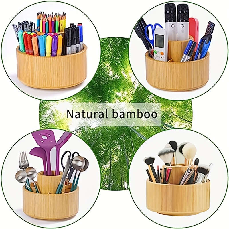 Bamboo Rotating Art Supply Organizer, 7 Sections, Hold 350+ Pencils, School Supplies  Organizer For Pen, Colored Pencil, Art Brushes, Desktop Storage B