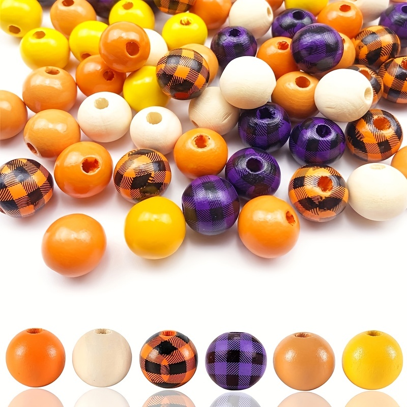 Wooden Beads For Crafts Polished And Plaid Wood Round Beads - Temu