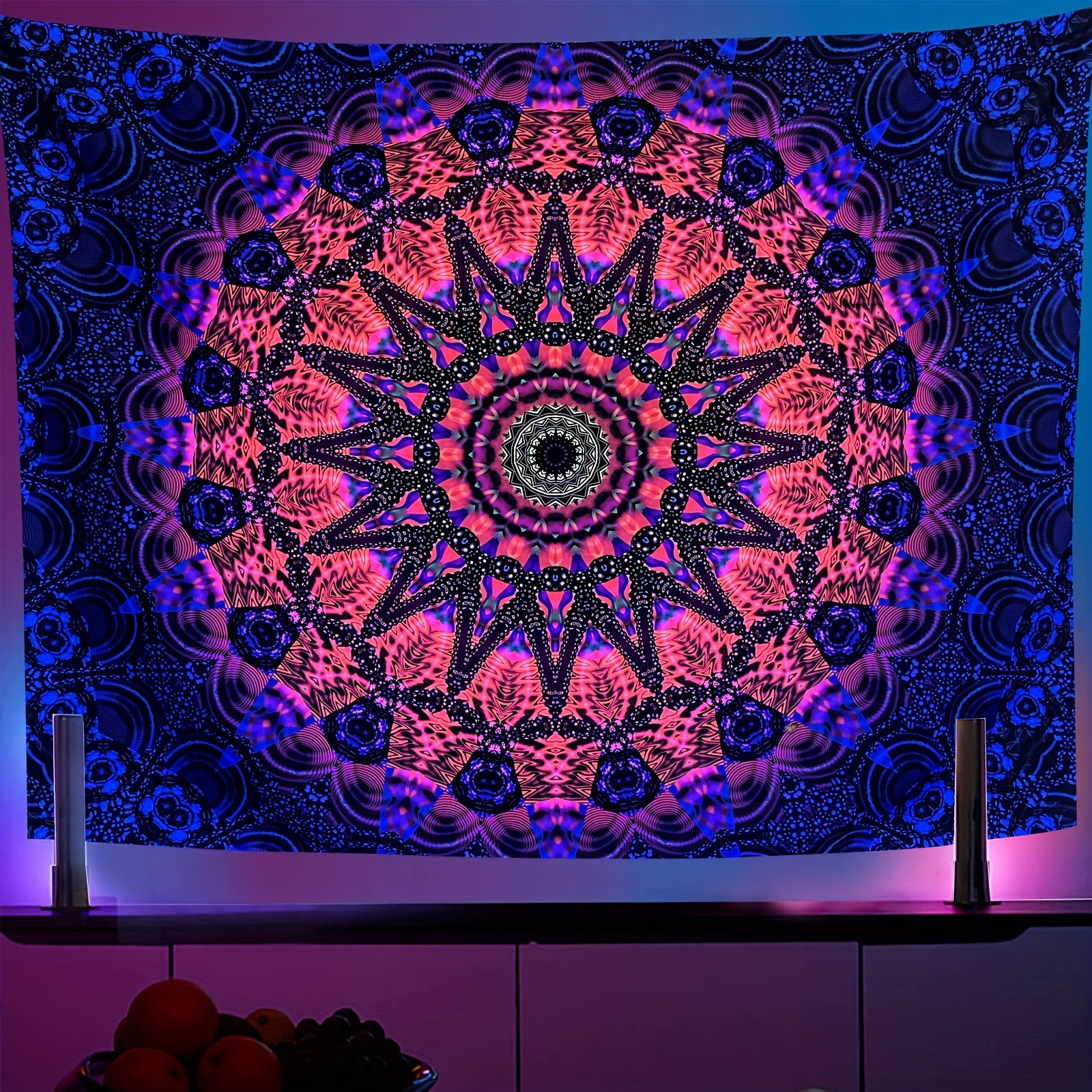 Boho Mandala Tapestry Polyester Black Light Wall Hanging - Temu