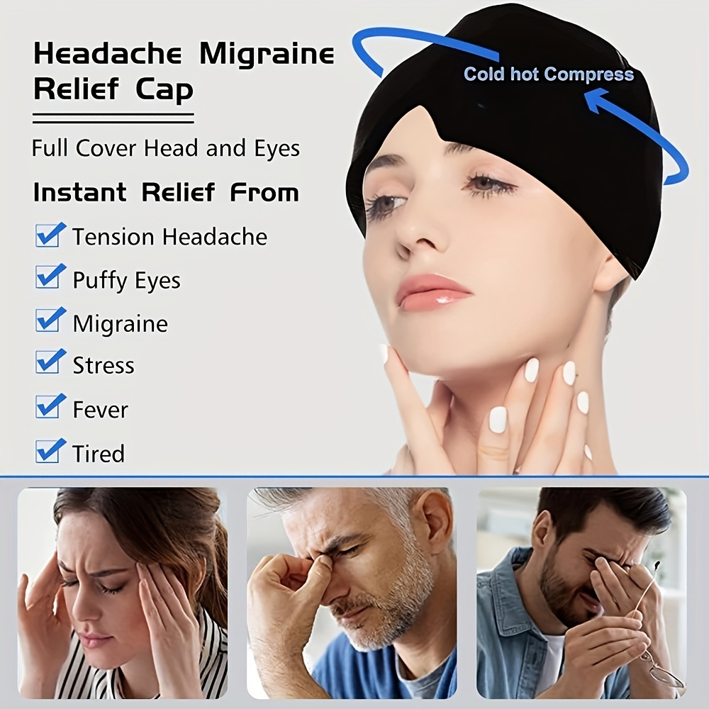  Gorro para aliviar la migraña: envoltura de cabeza de hielo  caliente y frío para aliviar el dolor de cabeza, tensión y dolores de  cabeza sinusales, estrés, fiebre, ojos hinchados y ojeras