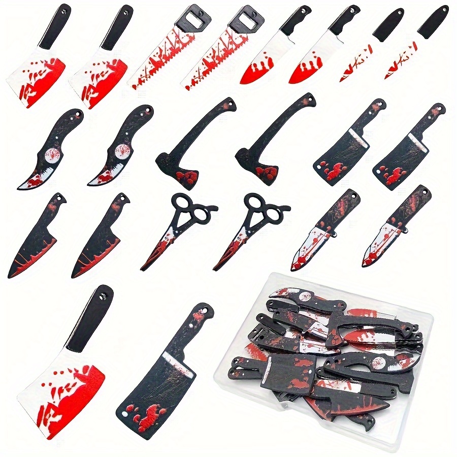 10pcs Halloween Bloody Printed Knife Acrylic Pendants Knife Shape with Skull Rose Gothic Style Jewelry DIY Pendant Earrings Necklace Jewelry