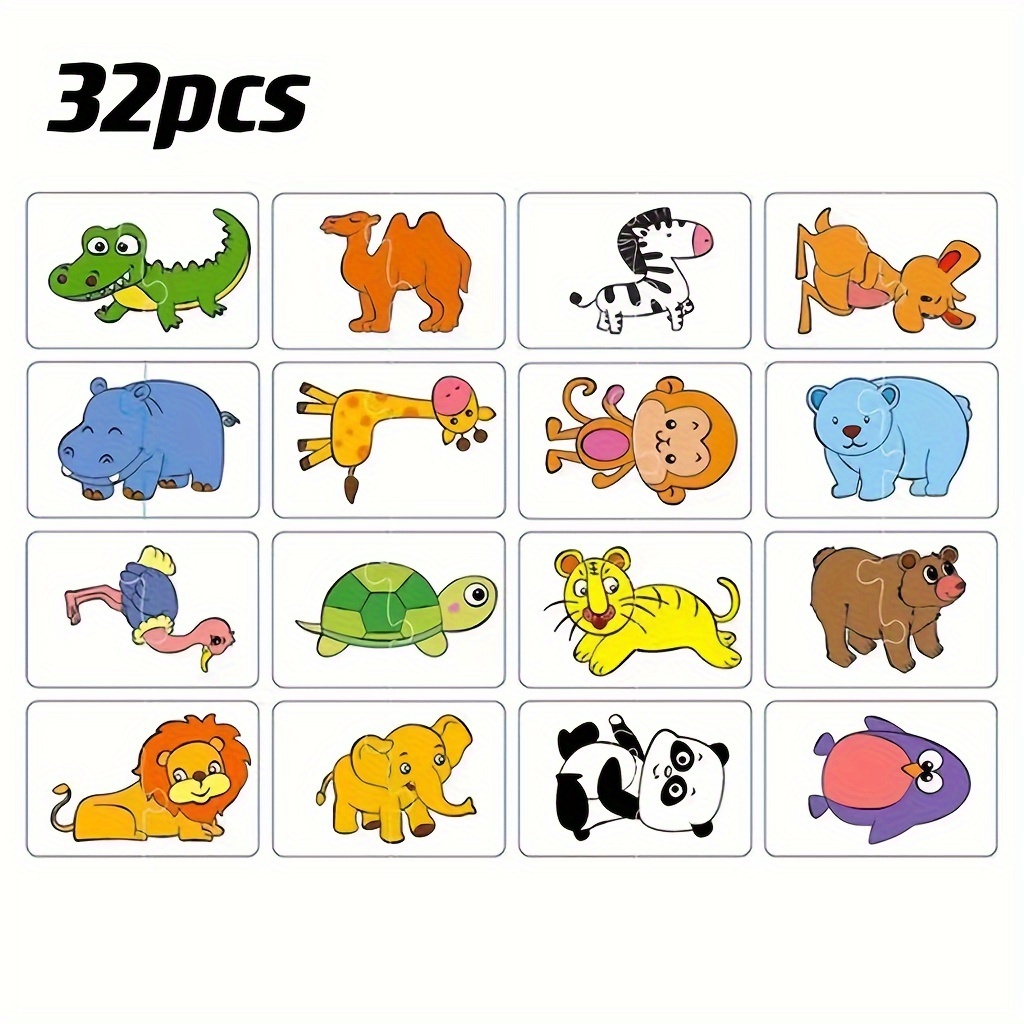 32pcs Box Animal Matching Puzzle Image Language Cognition Cards Children  Montessori Learning Early Educational Materials Double Sided Puzzle Toy  Children Perfect Christmas Gift, Check Today's Deals