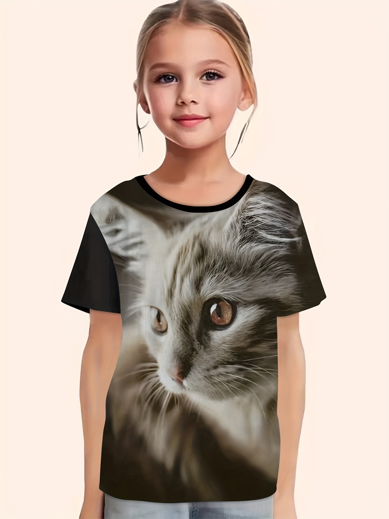 Meninas Lindas Desenhos Animados Gato Gráfico T shirt Casual