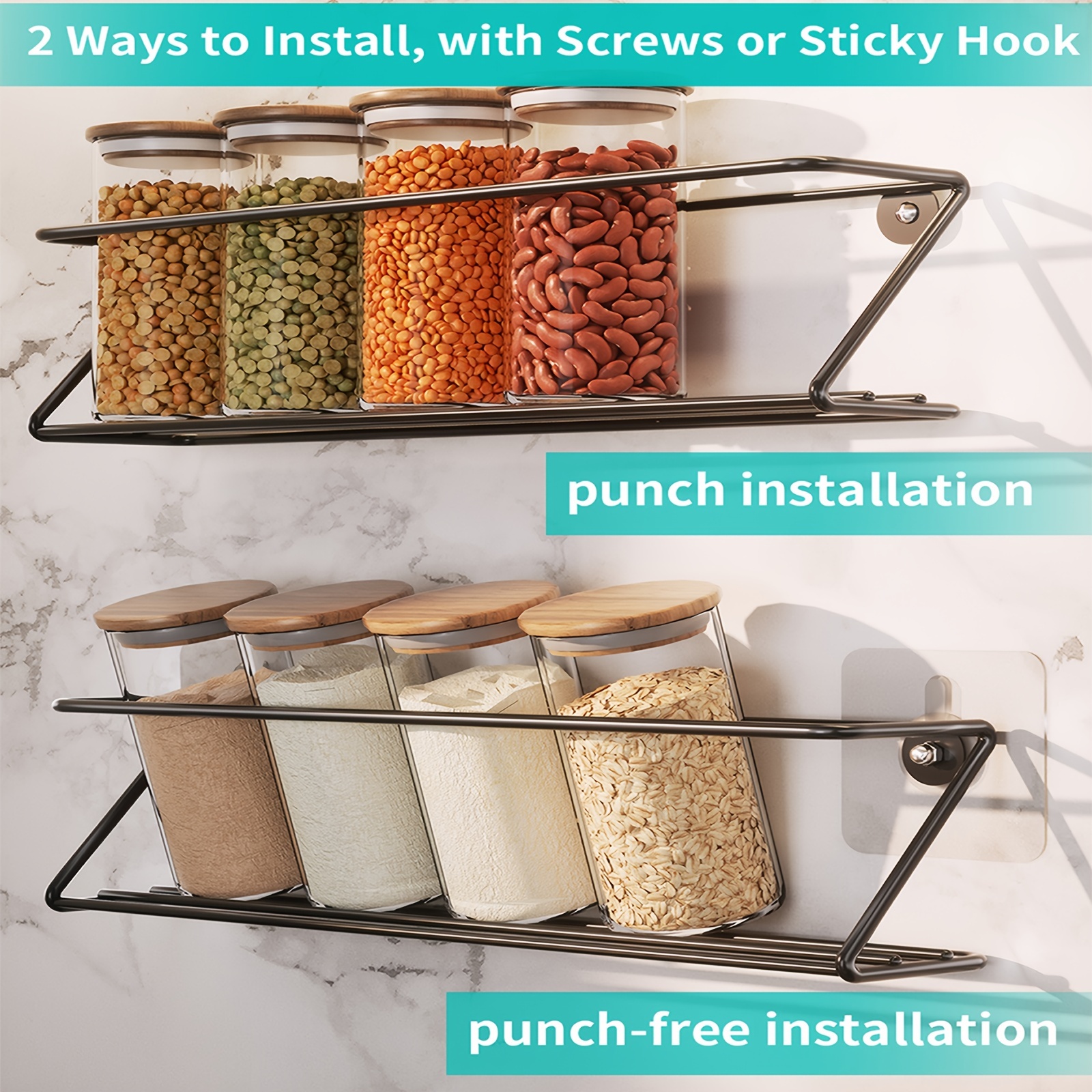Farmhouse Style Hanging Spice Racks For Wall Mount - Easy To Install Set of  4 Space Saving Racks - The Ideal Seasoning Organizer For Your Kitchen