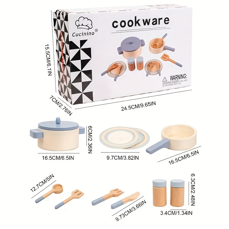 Kids Wooden Cooking Cookware Pot Pretend Play Toy