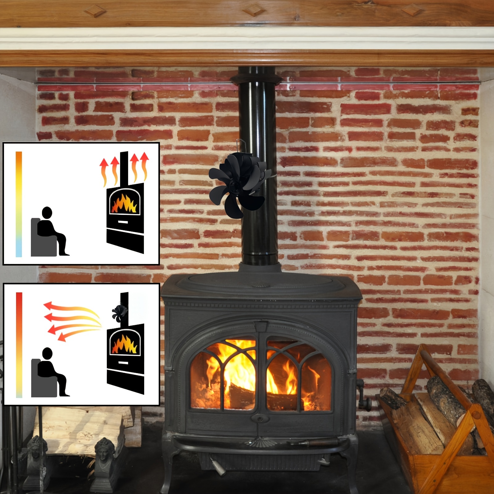 Wood Stove Fan Fireplace Fan With 180° Up And Down - Temu