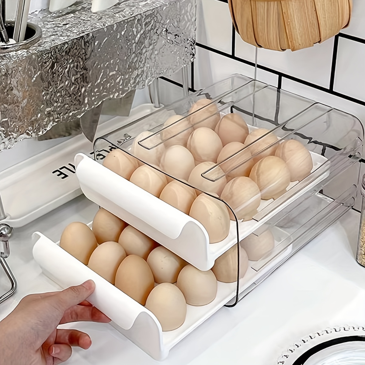 Rangement, Distributeur, Boite A Oeufs Frigo, Porte Pour Réfrigérateur De  Comp Plateau Support À 2 Niveaux, Organisateur De Cuisine Pour Garde-manger  : : Cuisine et Maison