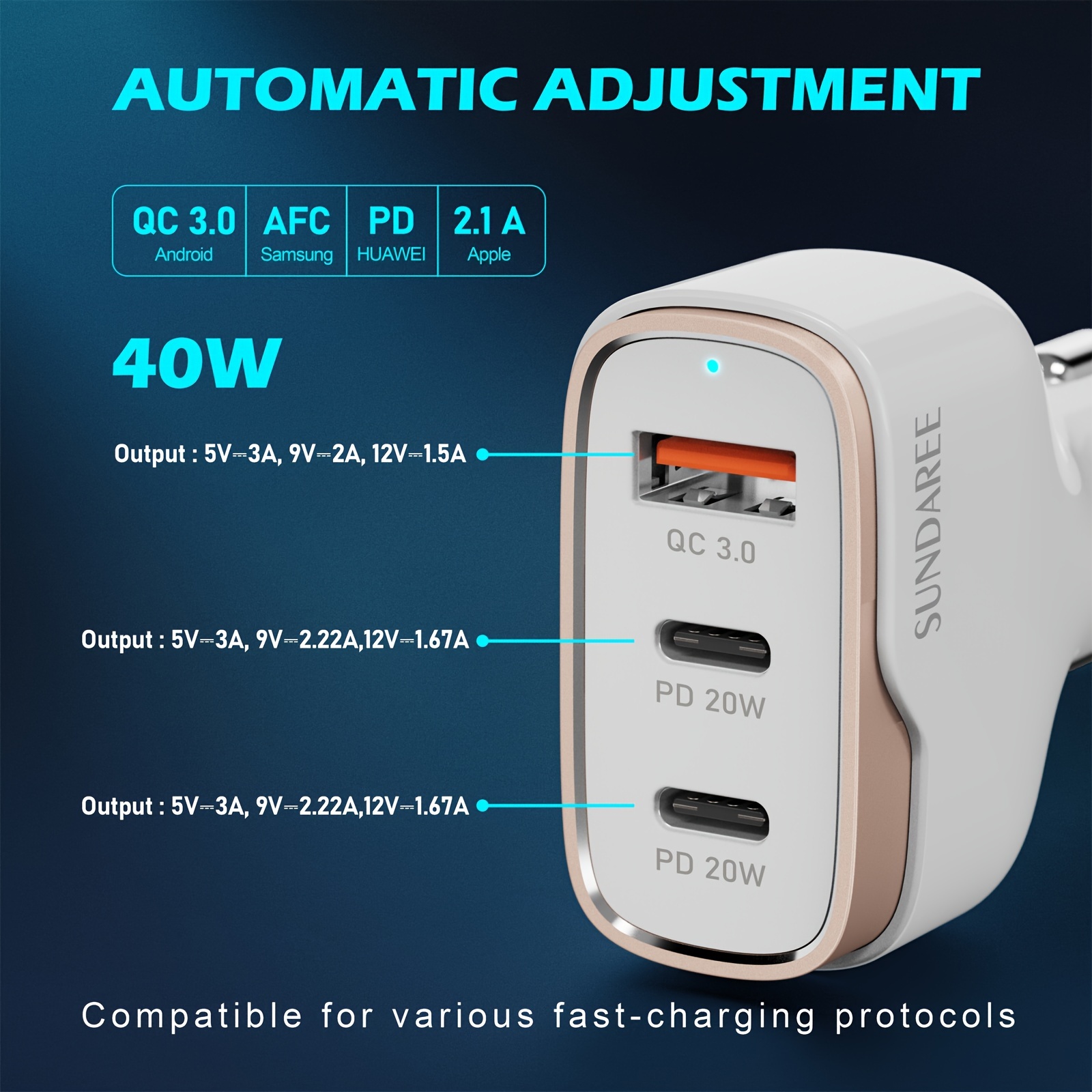 CS1 3-In-1 66W Super Fast Car Charger MP3 Player Bluetooth FM Transmitter  Car Charger with 3 Charging Cables