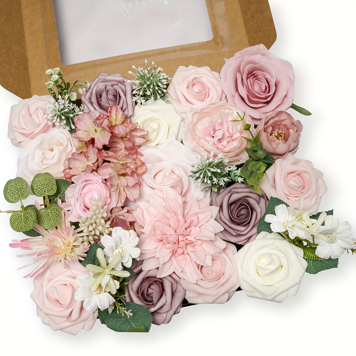 

1pc, Artificial Flowers Combo Box Set, Blush Pink Silk Fake Flowers Roses Bridal Bouquets Out/indoor Diy Centerpieces Flowers For Decoration Arrangements Party Baby Shower