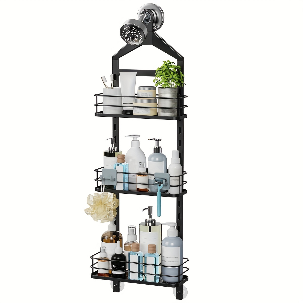 Three-layer Hanging Basket With Soap Holder, Silvery Bathroom Storage  Shelf, Height Adjustable Shower Supplies Organizer Basket, Bathroom  Accessories, Organizer Supplies - Temu