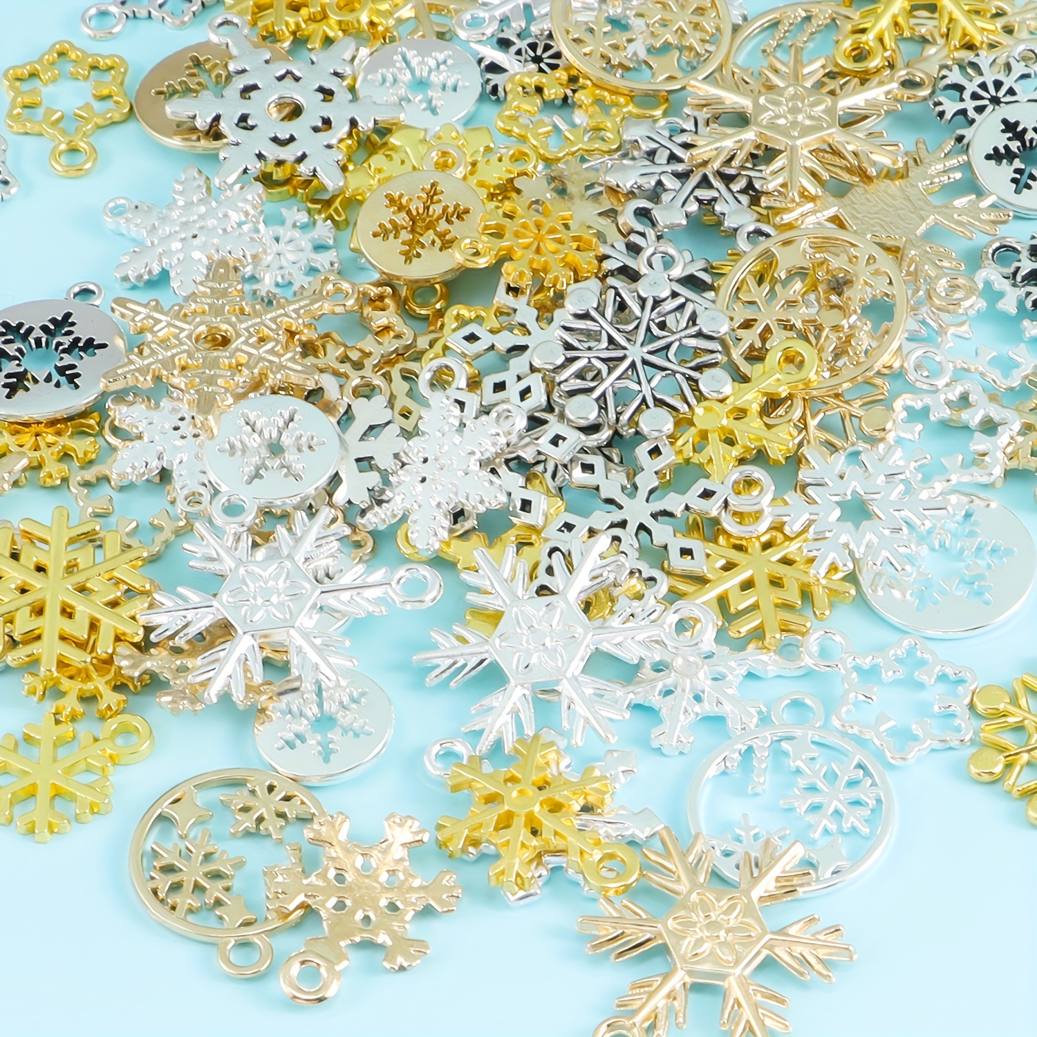 Golden Silver Mixed Snowflake Charms Alloy Snowflake - Temu