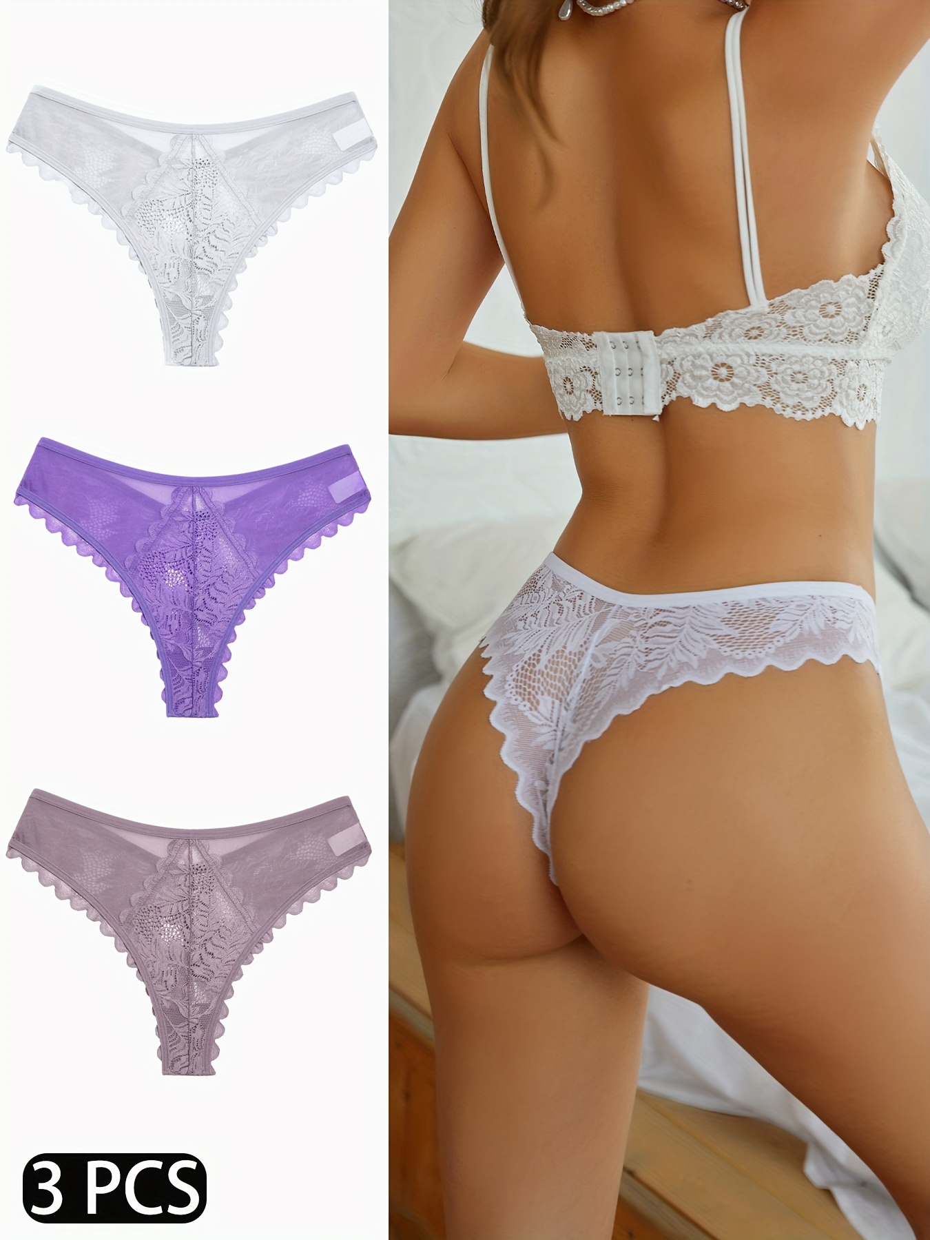 Sexy High-* Lace Briefs, Comfortable Stretchy Semi-Sheer French-Cut  Panties, Women's Underwear & Lingerie