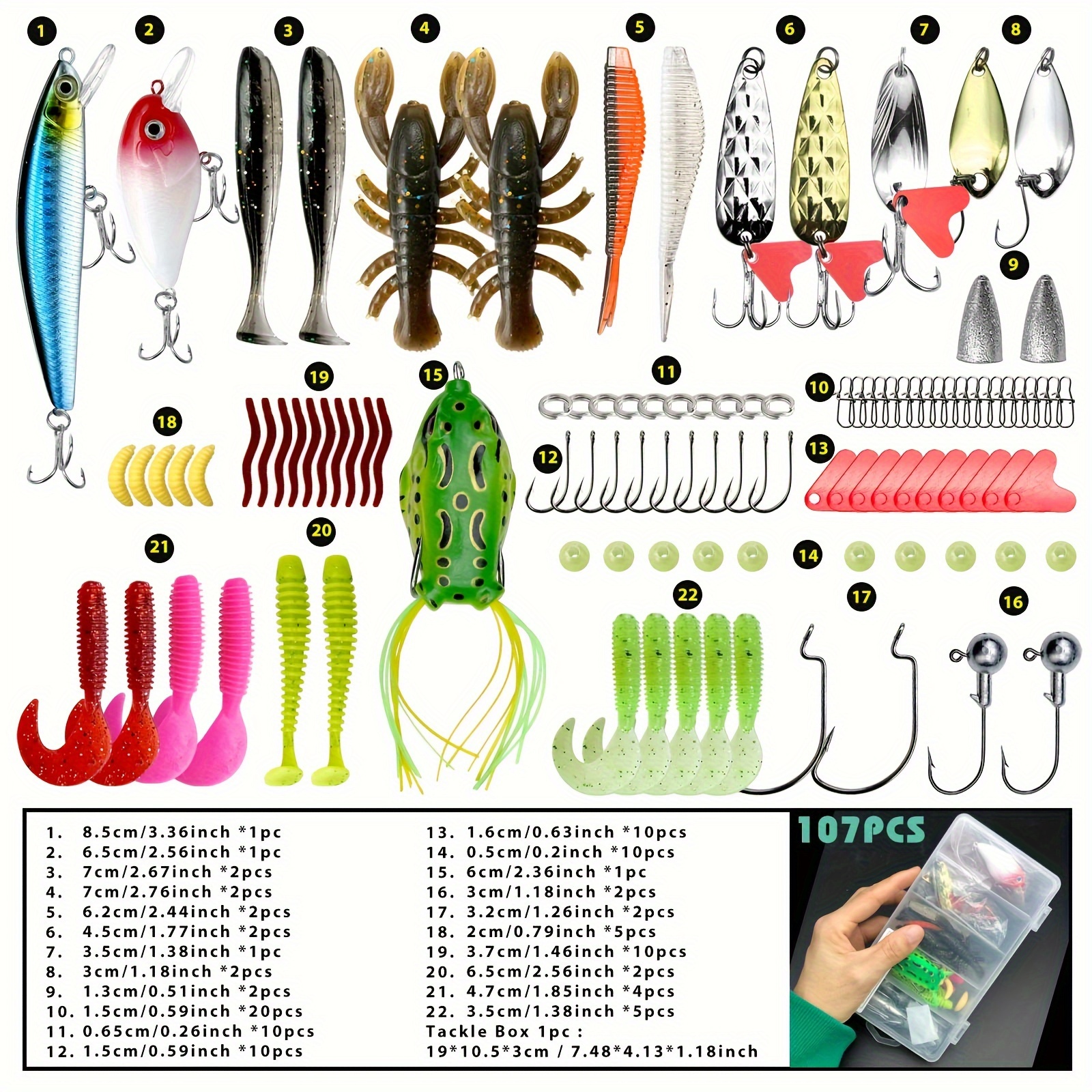26 107 132 284pcs fishing lures kit tackle box with hard lures spoon lures soft plastic worms swimbaits crankbait jigs hooks for bass trout salmon fishing details 7