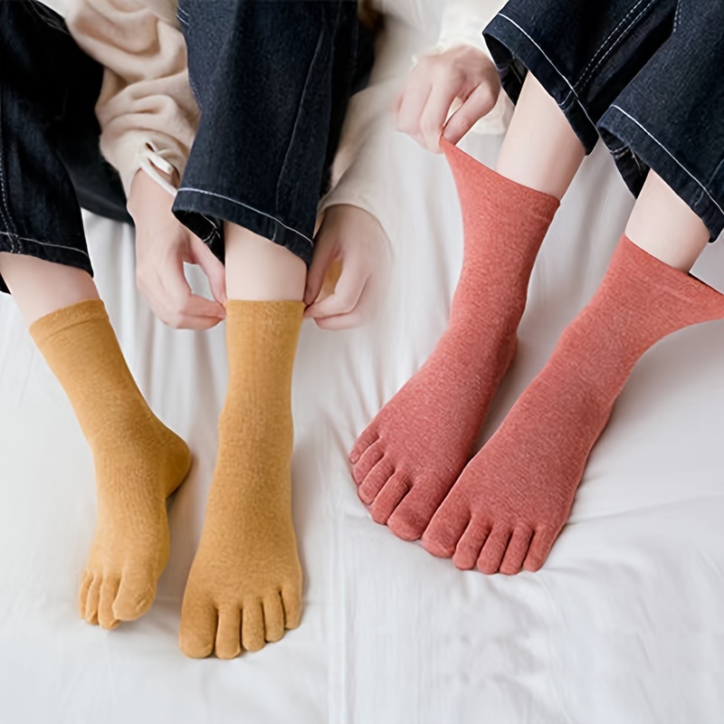 Solid Toe Socks Cotton Crew Sock Five Finger Socks Running - Temu