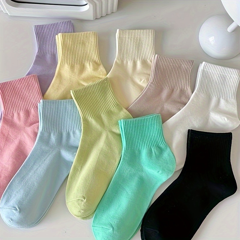 

10 Pairs Casual Solid Socks, Stylish & Simple All-match Socks, Women's Stockings & Hosiery