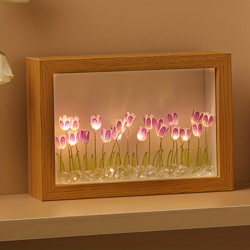 Veilleuse LED nuage tulipe bricolage, ornements de chambre de fille, cadre  photo créatif, miroir, lampes de table, chevet, cadeaux d'anniversaire  faits à la main - AliExpress
