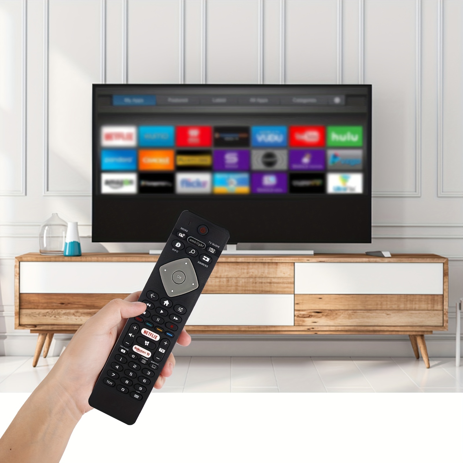 Philips TV remote control AMBILIGHT NETFLIX Rakuten YKF456-003 WHITE