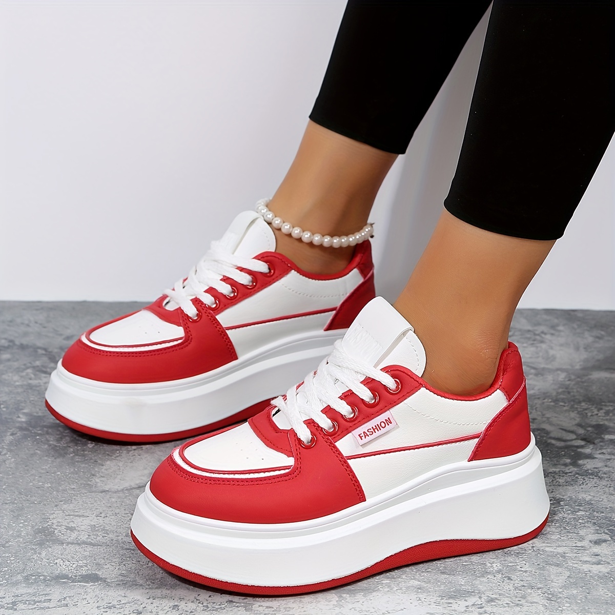 Red and cheap white platform sneakers