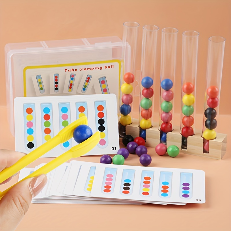 

5 Test Tubes Clip Bead Toys, Exercise Focus, Baby Hand Fine Motor Color Cognitive Educational Toys