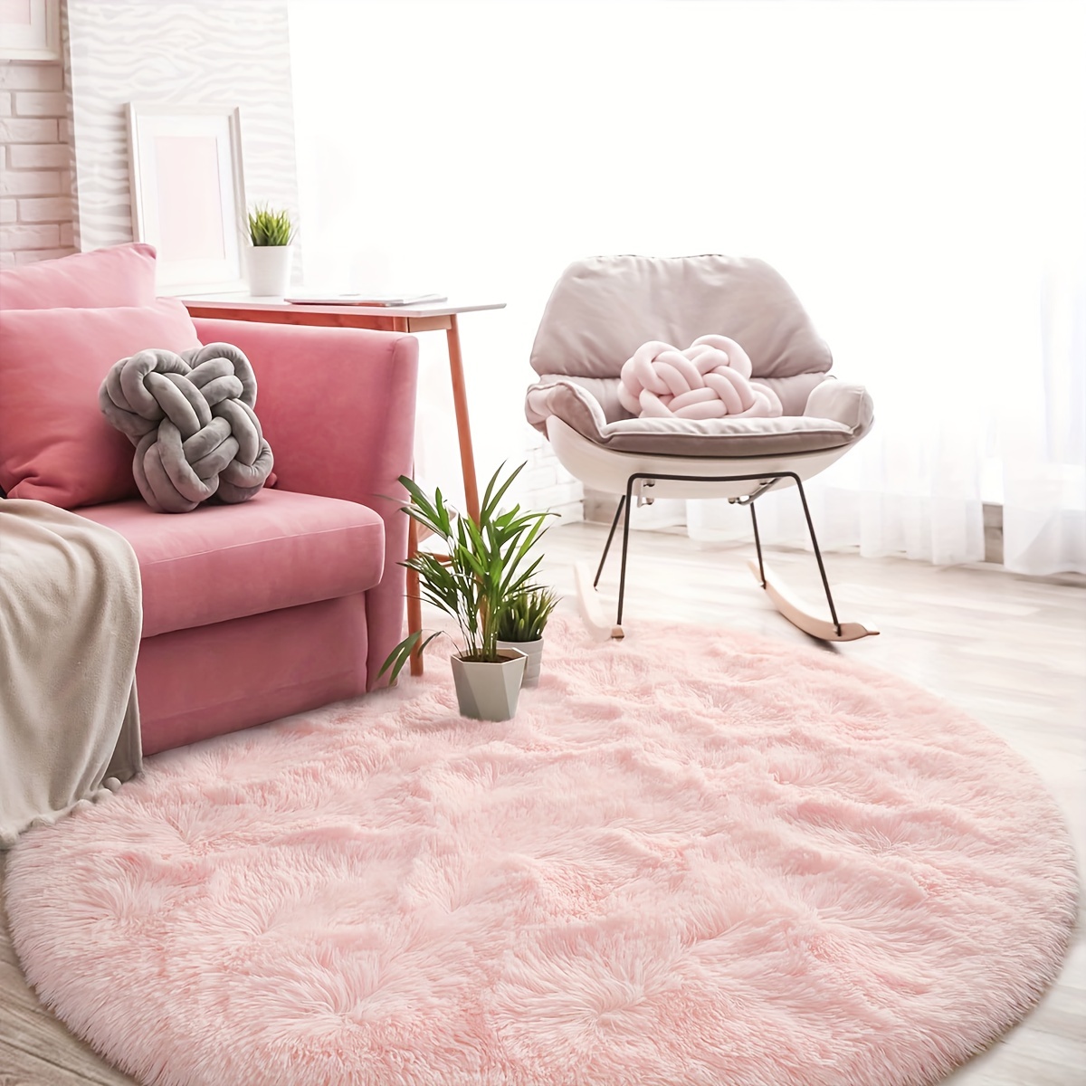 Super Soft Fluffy Area Rug Bedroom Living Room Shaggy Anti-Skid Comfortable  Large Rugs Indoor Modern Home Decor Floor Carpet, Faux Rabbit Fur Rug,Pink