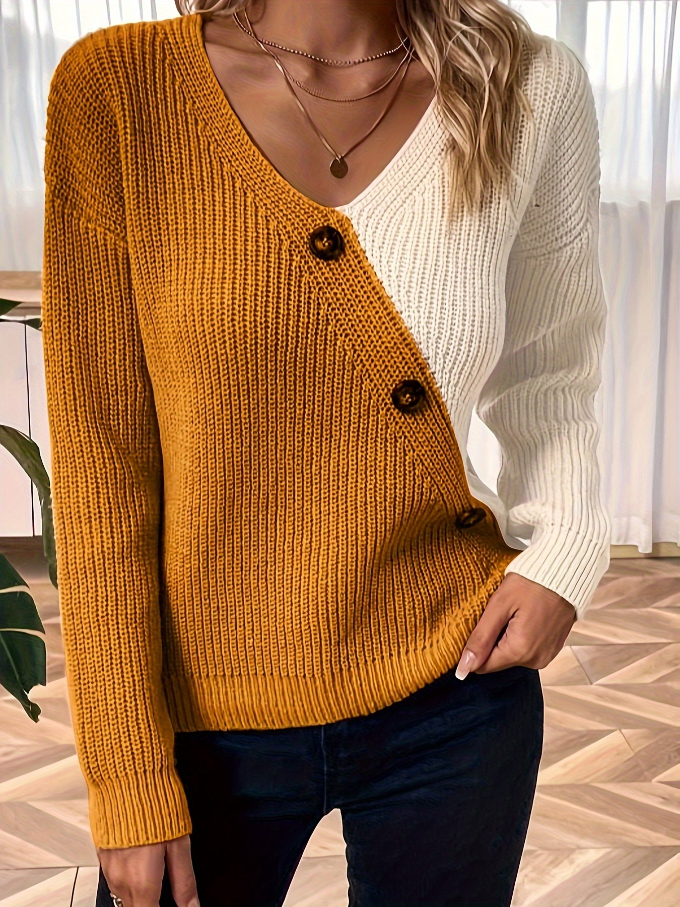 Button up best sale v neck sweater