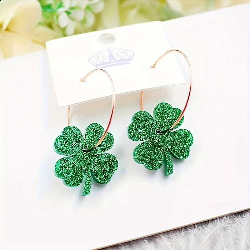 St. Patrick's Day Clover Green Hat Earrings Festival Acrylic Earrings,free returns&free ship,$1.99,Acrylic,Green,Temu