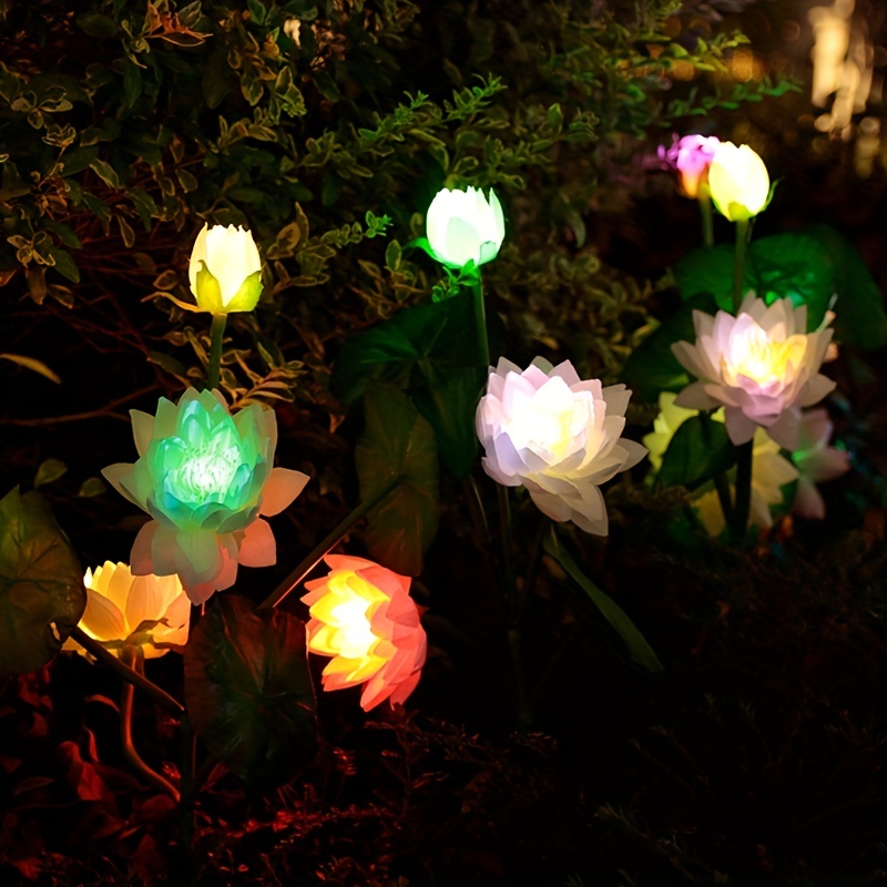 ソーラーガーデンライト2個、ソーラーライト屋外、カラフルなライト、庭の装飾用の蓮の花ライト、庭の装飾 24時間365日のカスタマーサービス  Temu Japan