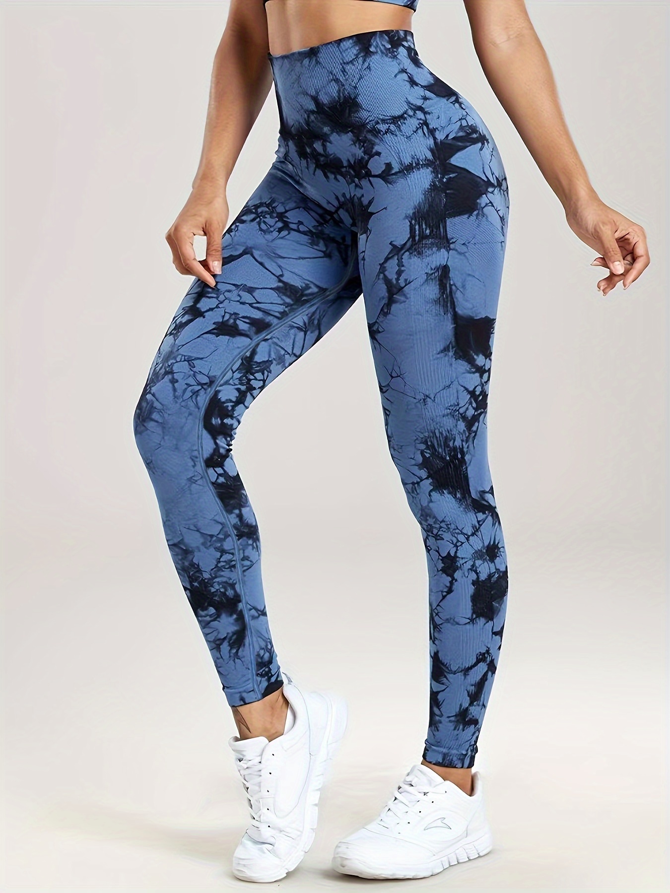 Women's Seamless High-Waist Tie-Dye Leggings - (Black/White) 