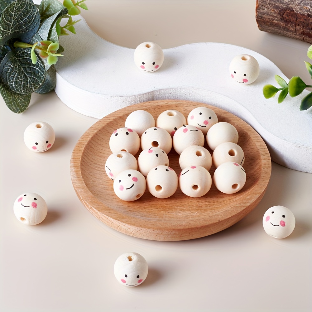 

20pcs/100pcs 20mm Smiling Face Natural Wooden Cute Beads For Jewelry Making Diy Creative Special Beaded Decors Craft Supplies