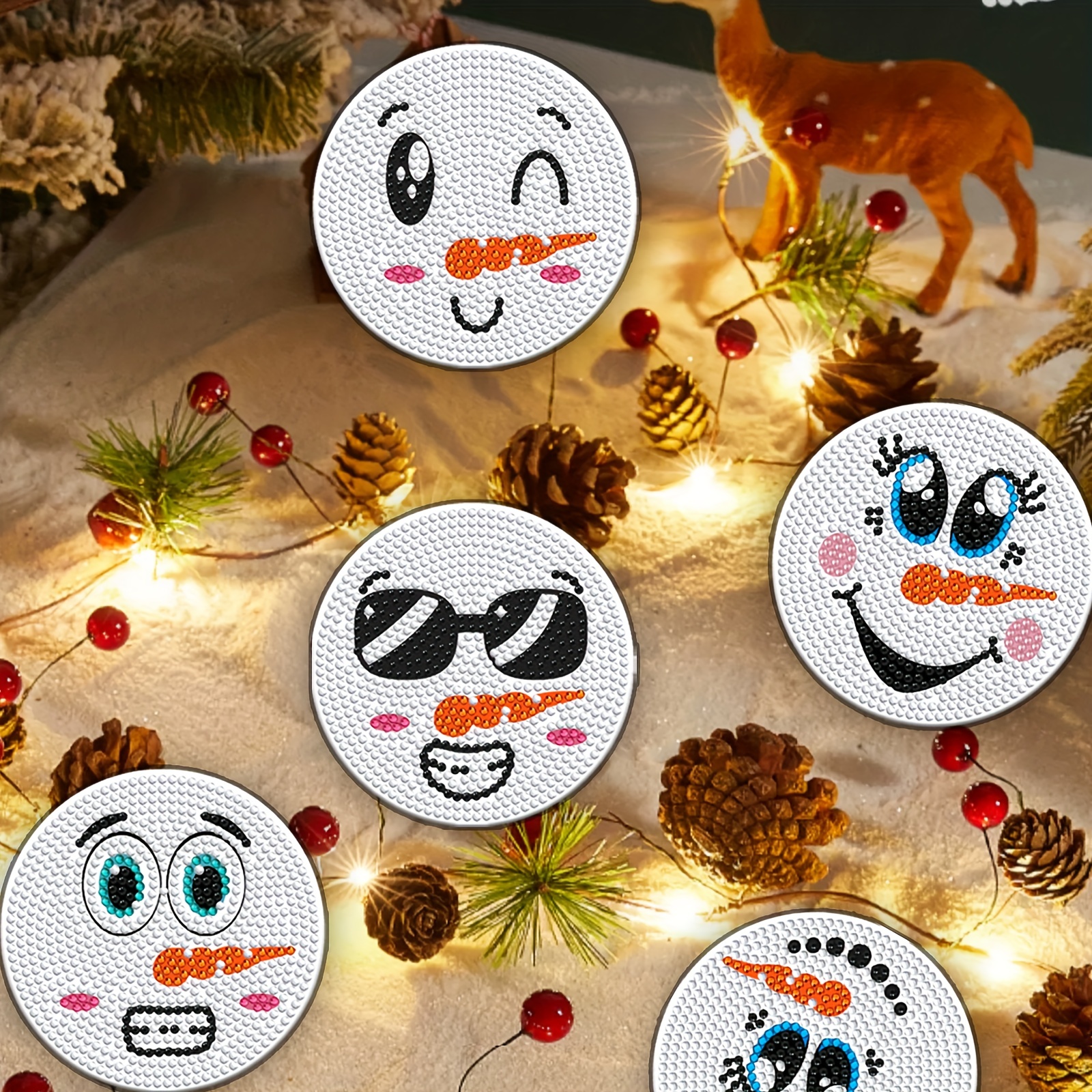 Snowman Face Diamond Art Coasters Kits With Holder Diy - Temu