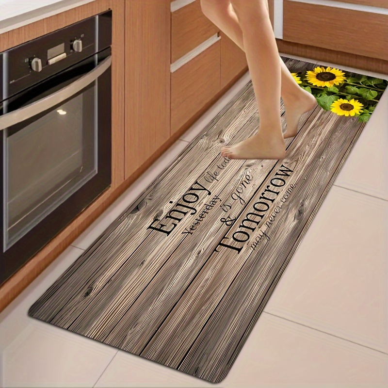 Imitation Wooden Panel Sunflower Kitchen Rugs - Temu Canada