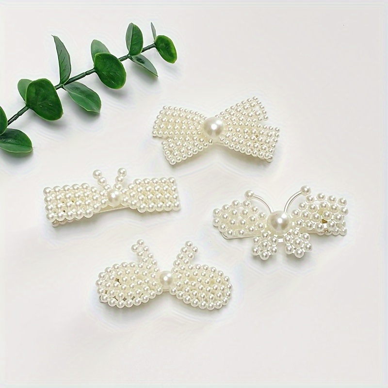 Faux Pearl Decor Bow Hair Clip