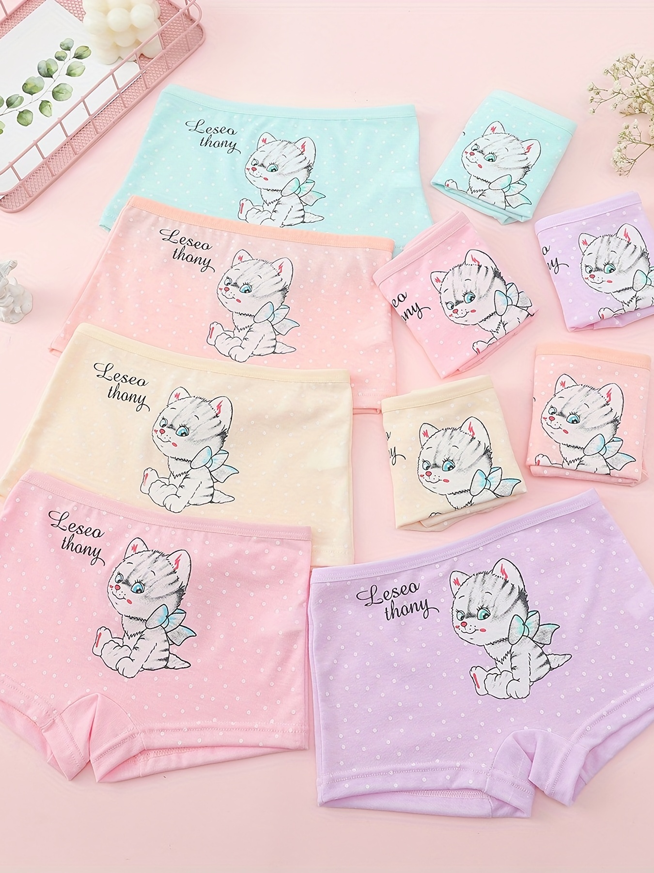 Girl's Super Cute Cat Cartoon Underwears Medium Stretch - Temu